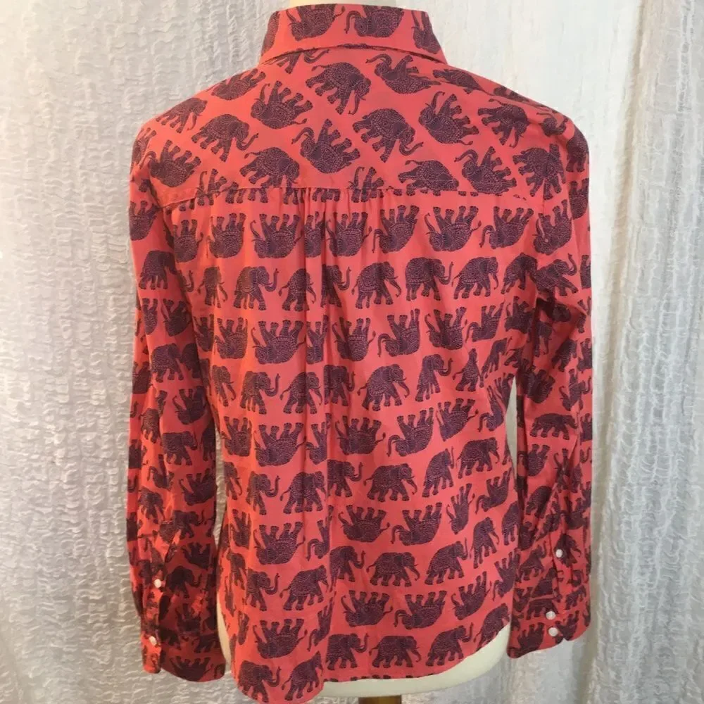 J. Crew  Elephant Print Shirt Size M